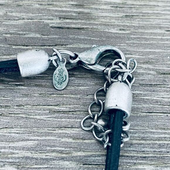 Silver Scroll Teardrop Pendant Black Cord Necklace - Picture 4 of 5